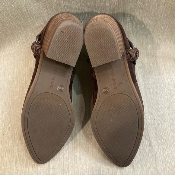 LUCKY BRAND Sz 8 LK-Enitha  Faux Suede Buckle Harness Stacked Heels Booties - Picture 7 of 12